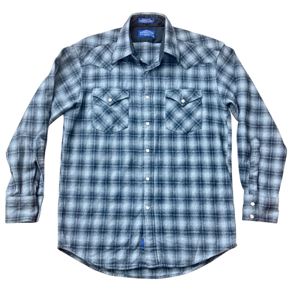 Pendleton‎ Mens Grey Shadow Plaid Wool Western Snap Shirt Medium High Grade qq12
